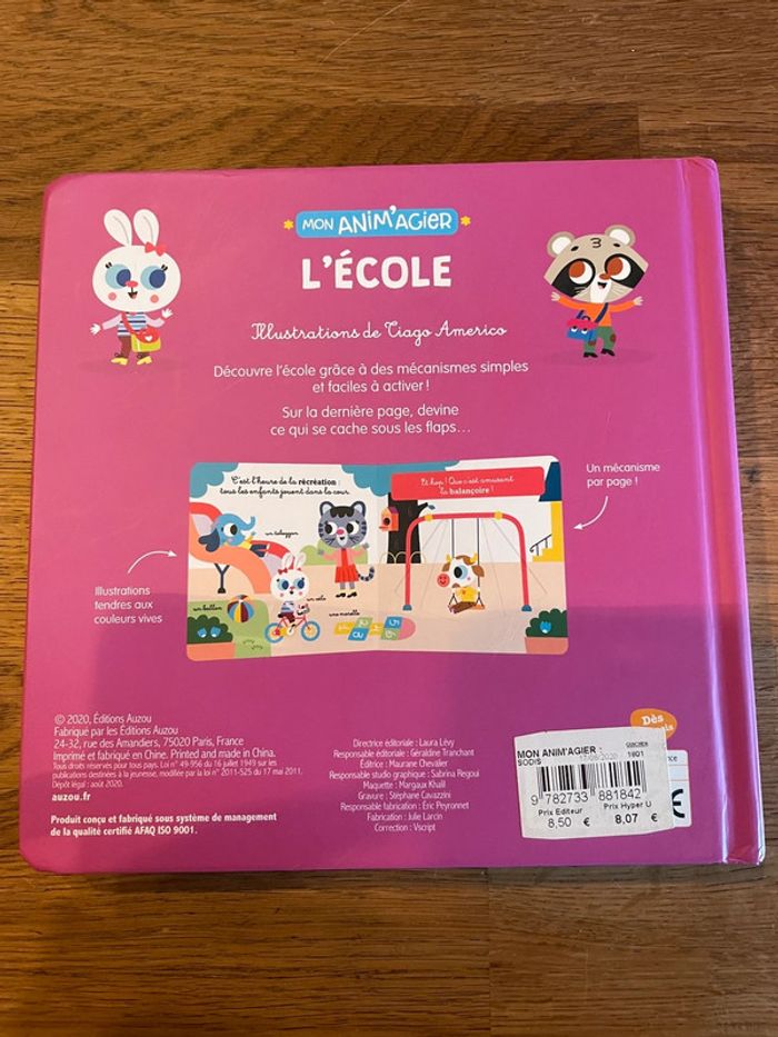 Livre cartonné Mon Anim’agier L’école Auzou éveil - 5 mécanismes et des flaps ! - photo numéro 2