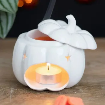 Bougeoir en forme de citrouille et ses petites étoiles avec couvercle – Coloris blanc