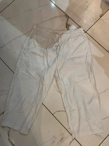 Pantacourt femme blanc coton et lin ⭐