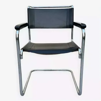 Chaise Bauhaus vintage cuir épais & chrome – état exceptionnel