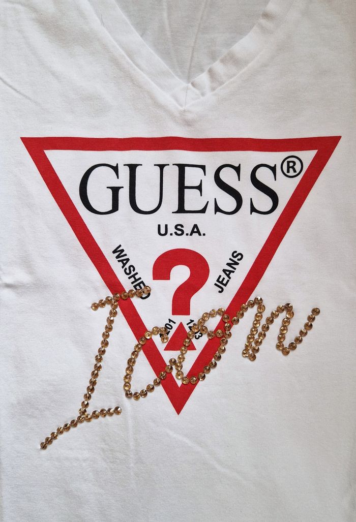 T-shirt Guess blanc logo triangle – Taille XS - photo numéro 3