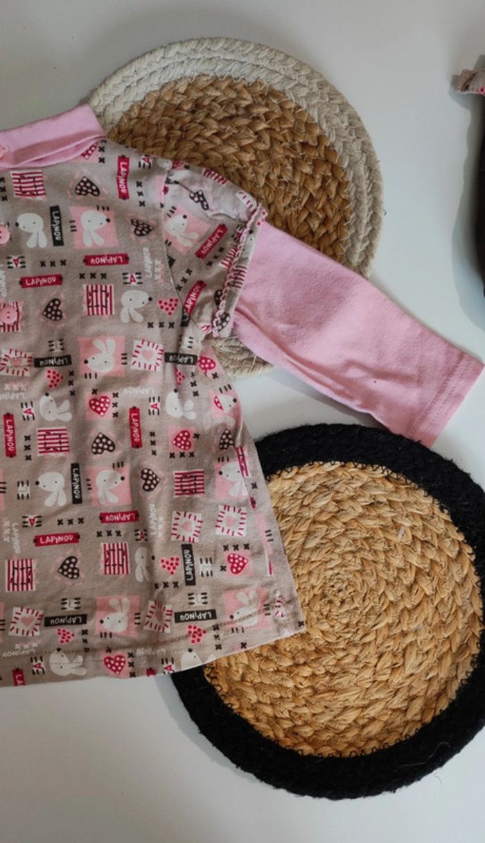 Ensemble bébé fille tee shirt manches longues col roulé sous pull avec pantalon jogging - photo numéro 7