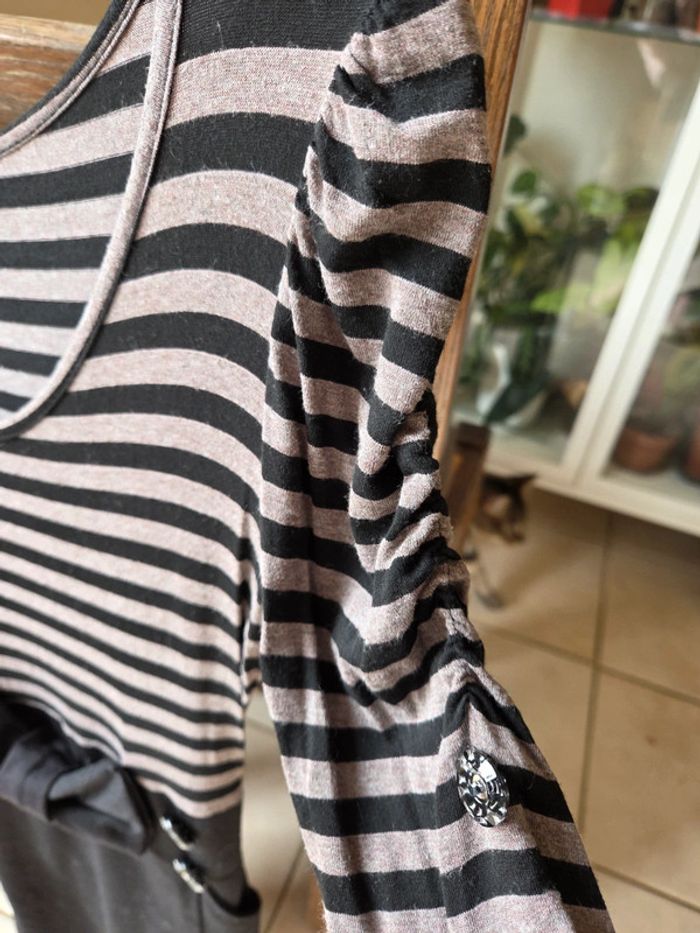 Robe noir rayé gris/marron - photo numéro 3