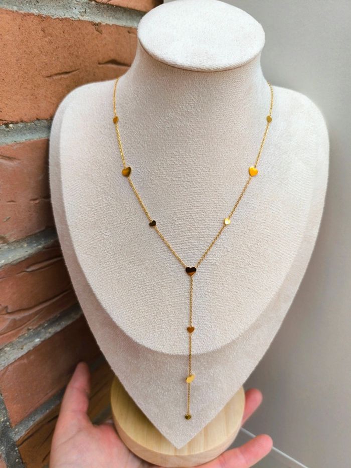 Pendentif doré en Y avec pampilles coeurs - photo numéro 2