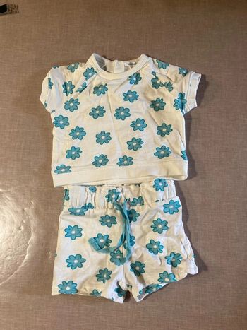 Ensemble bébé Bout’chou 6 mois – imprimé fleurs turquoise