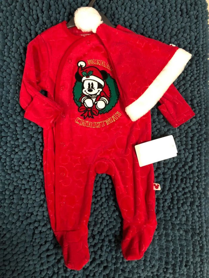 Ensemble pyjama et bonnet de Noël Mickey - n e u f