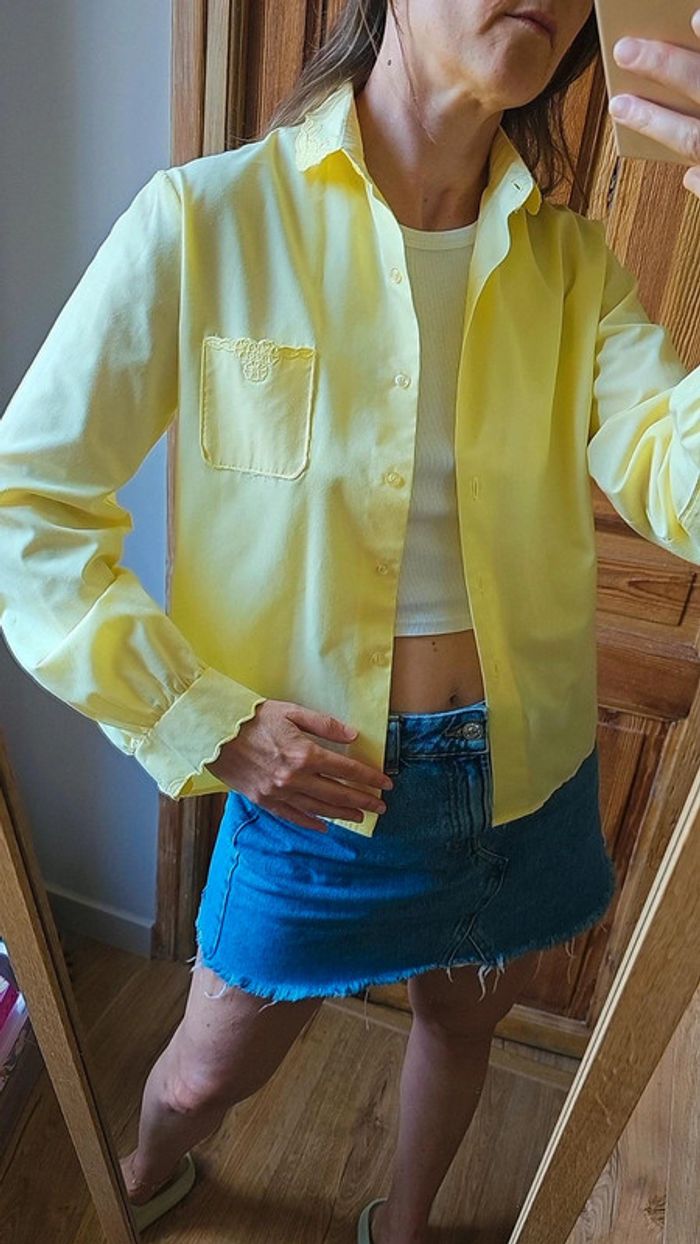 Chemisier made in france brodé vintage jaune beurre - photo numéro 2