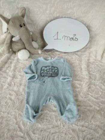 Pyjama grenouillère velours Garçon 1 mois Dinosaure Kitchoun