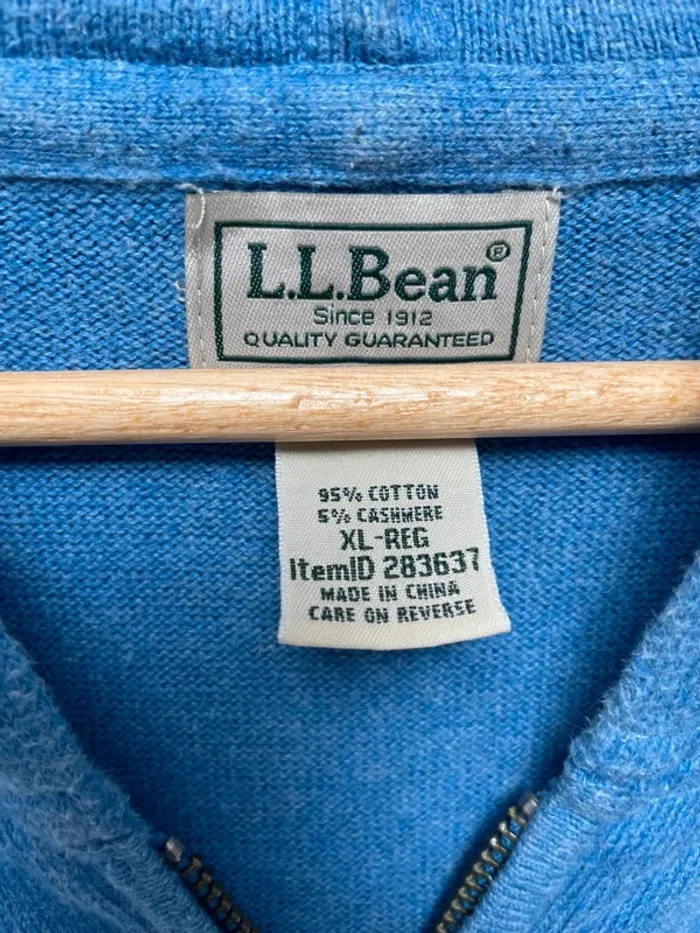 LL Bean zip hoodie light blue cotton cashmere Mens XL - photo numéro 2