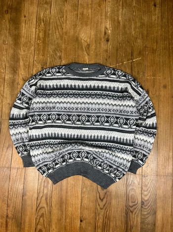 Pull maille vintage motifs rayures multicolore L