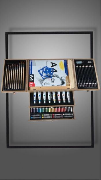 🎨Kit d'art 85 pièces avec chevalet en bois intégré, blocs de dessin, fournitures d'art dans un étui en bois portable, kit de peinture et de dessin professionnel🎨