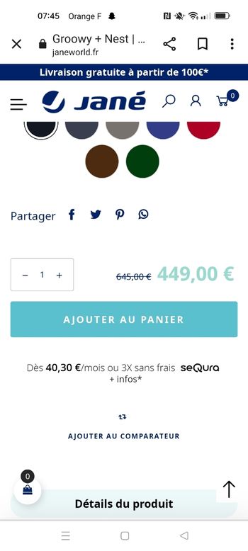 A vendre cosy+siège auto évolutif marque Jane