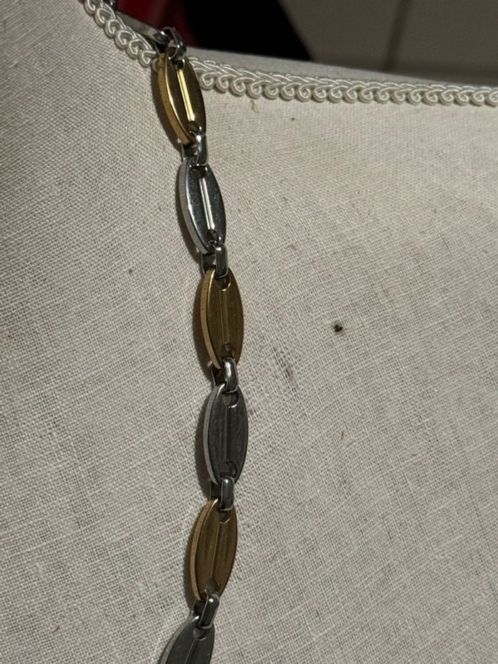 Collier homme épais acier inoxydable or et argent - photo numéro 3
