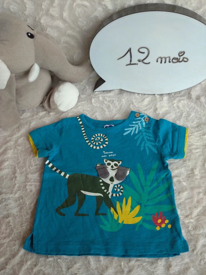Tee shirt chemise manches courtes Garçon 12 mois Jungle Coucou Papa Lémurien Mots d'enfants