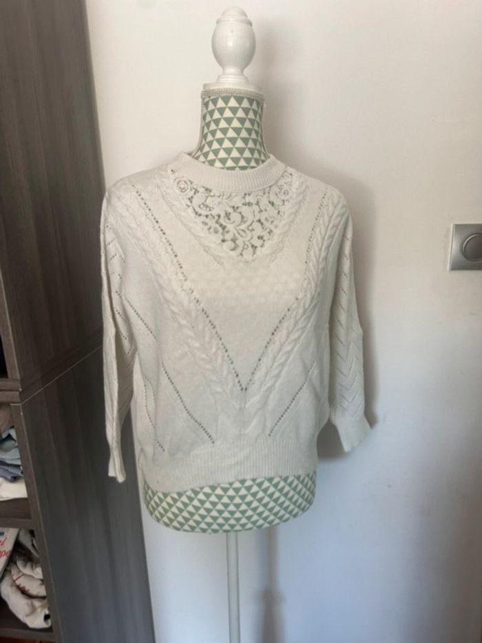 Pull blanc dentelle - photo numéro 3