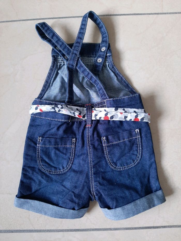 Ensemble tee shirt manches longues + salopette jean fille 3 mois - photo numéro 3