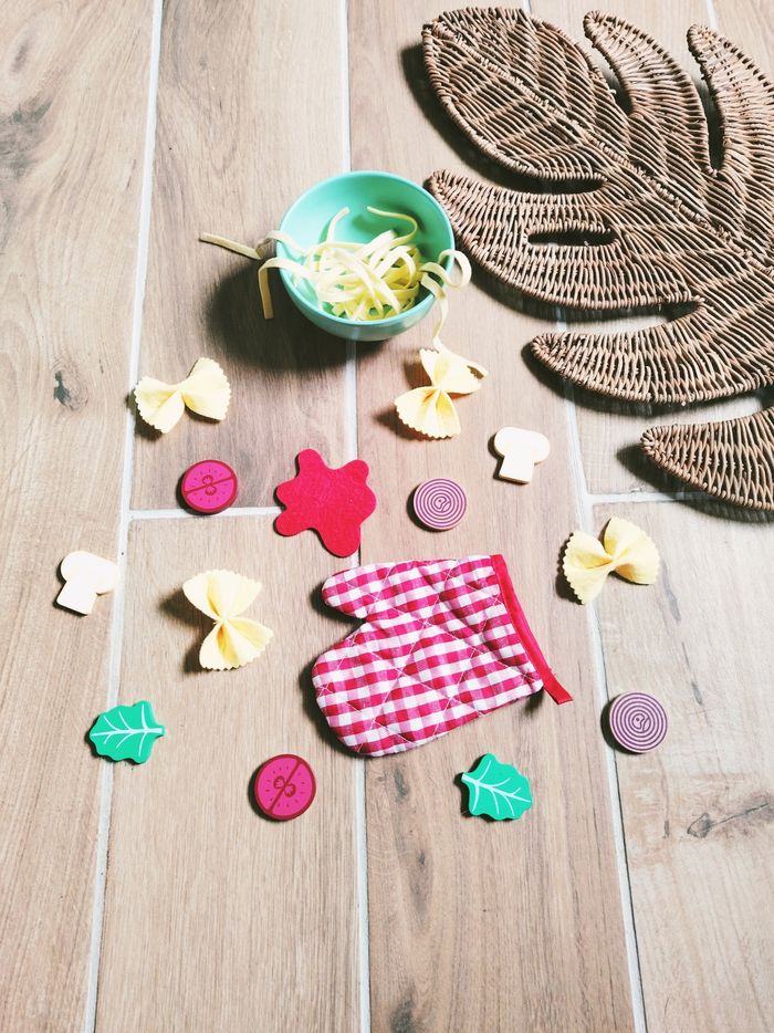 🥗Dinette salade pâtes et légumes en bois et feutrine