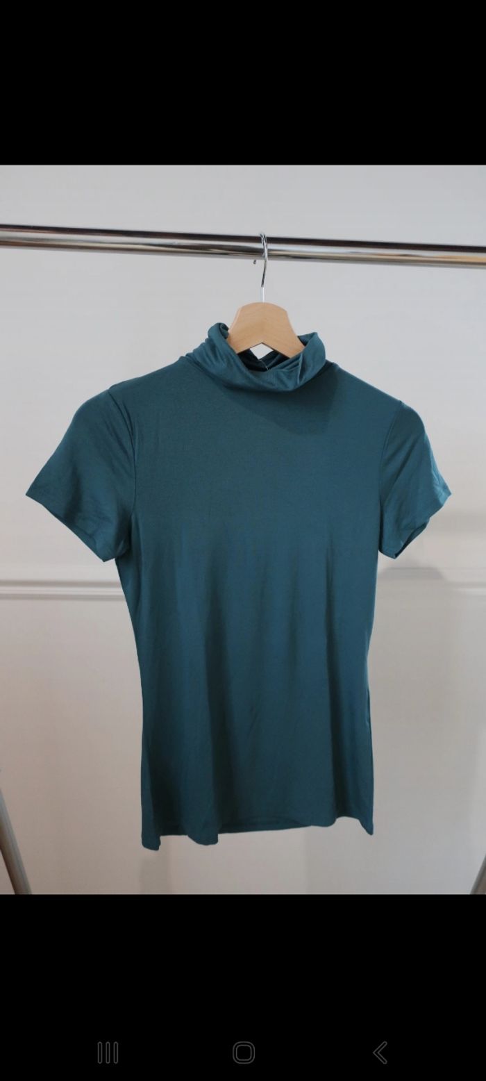 T-shirt à manches courtes et col roulé bleu/vert CAMAIEU - Taille 1