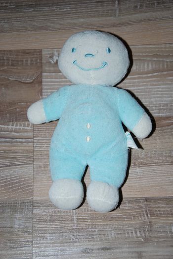 Doudou bébé lutin blanc bleu prim'age primage Poupée vintage