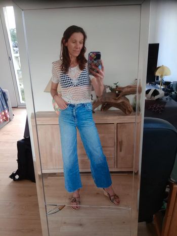 Jean femme 34 taille haute jambes larges c85