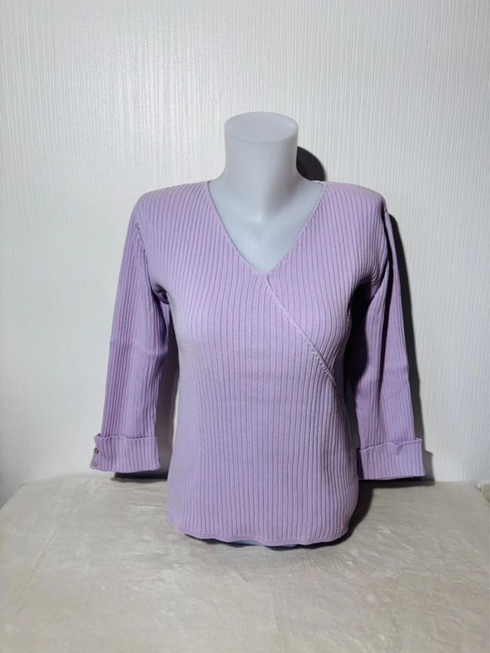 Pull femme lilas col V croisé Anne Weyburn - Taille 38