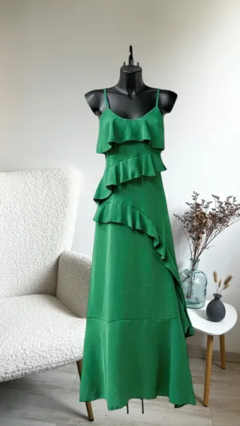 Superbe robe longue vert sapin esprit bohème