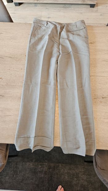 Pantalon gris léger en lin et viscose, jambes larges, Kiabi, 42, neuf