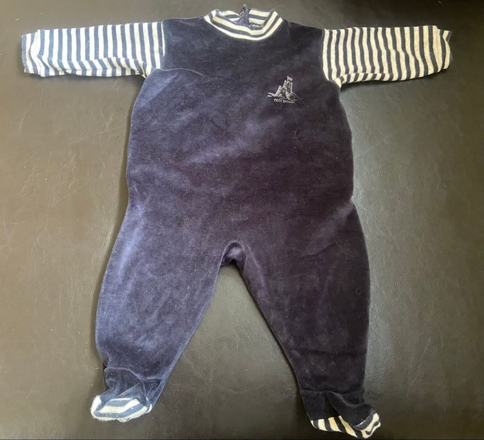 Grenouillère rayée »Petit Bateau »bleu marine et blanche