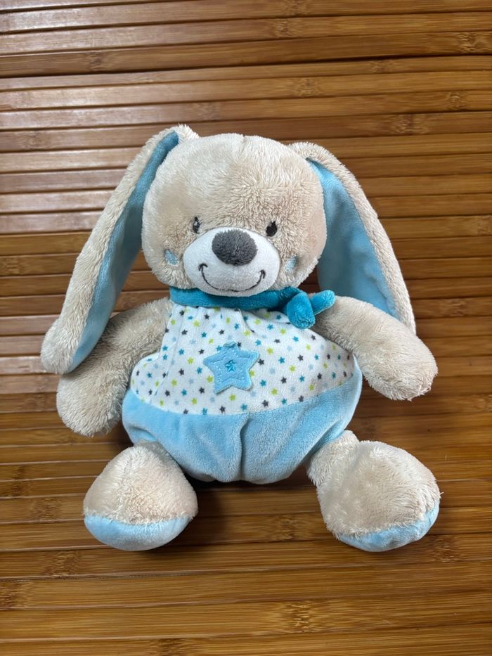 Doudou lapin boule beige bleu étoile mots d enfants