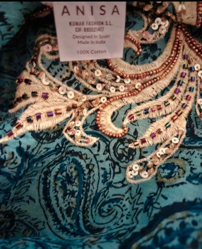 Robe bohème longue vert bleu canard avec ponpons Anisa Taille S/M (grand) Neuve - photo numéro 12