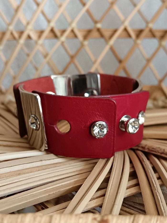 Cobra Bijoux | Bracelet articulé cuir metal strass - photo numéro 4