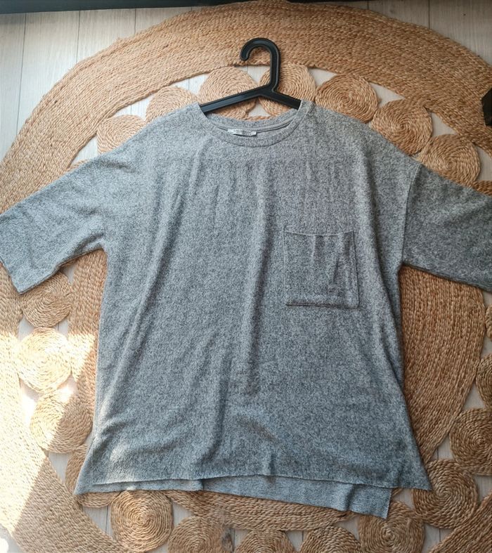 Pull manches 3/4 gris chiné toucher doux Zara Taille S En très bon état - photo numéro 2