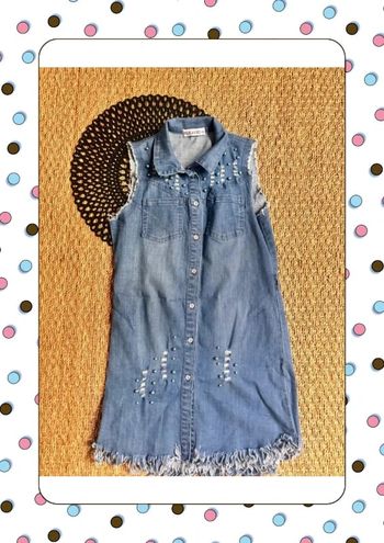 Robe jean sans manche perle