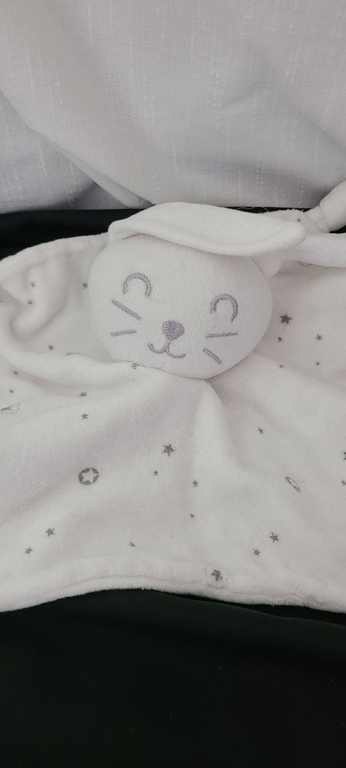 Doudou Siplec Mots D'enfants Leclerc Lapin Blanc Étoiles Grises Yeux Fermés - photo numéro 2