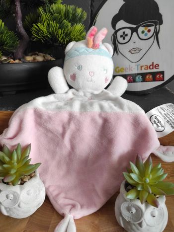 Doudou Ours Blanc Indien Mots D'enfants Rose Plat mouchoir #geektradedoudou