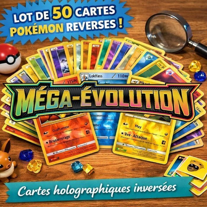 Lot de 50 cartes Reverse Pokémon – Bloc Méga-Évolution – FR – Sans doublon – Sous sleeve - photo numéro 2
