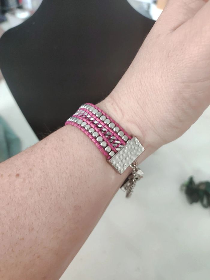 Bracelet articulé métal et tissu - photo numéro 3