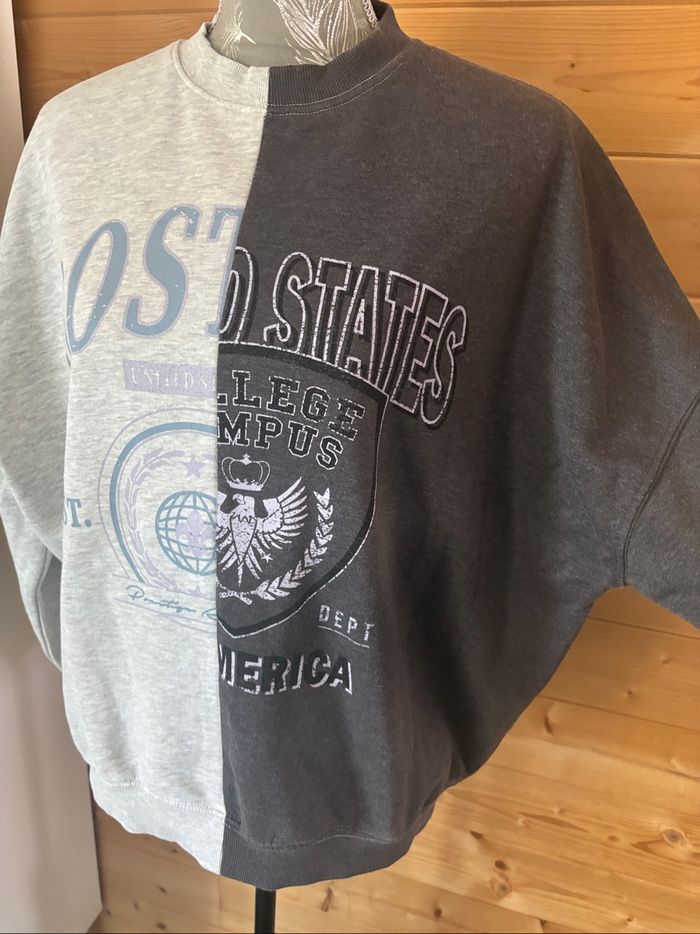 Sweat bi color gris style oversize - photo numéro 4