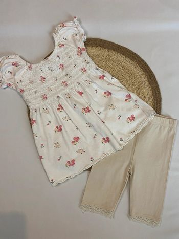Ensemble robe sans manche leggings mi court fille fleuri