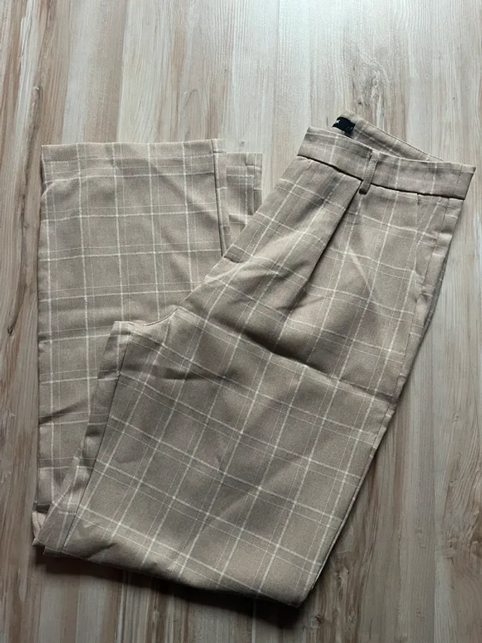 pantalon taille haute à carreaux femme blanc et beige crème - photo numéro 4