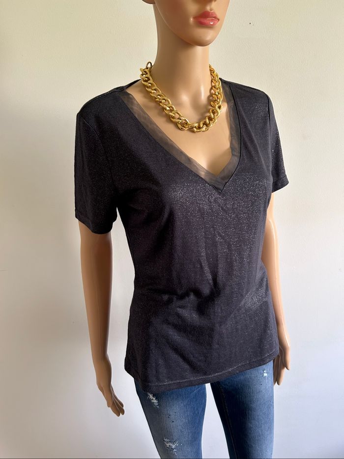 Teeshirt gris foncé pailleté à manches courtes Morgan taille M jamais porté - photo numéro 2