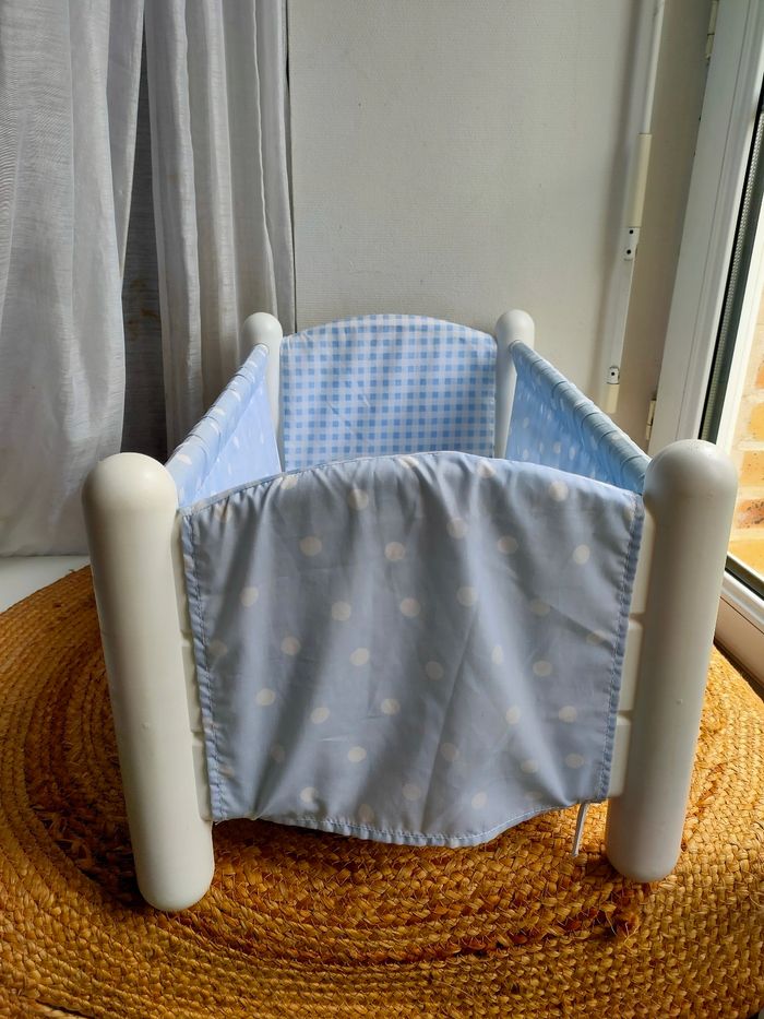 Lit poupée Vintage Berchet vichy bleu - photo numéro 3