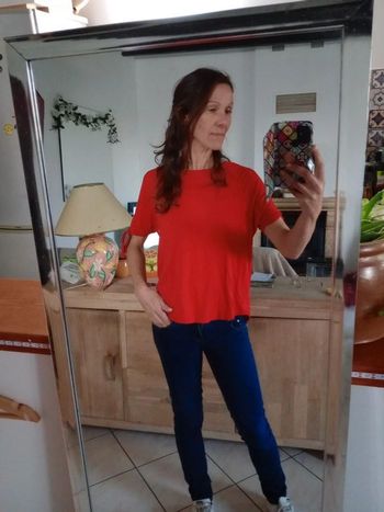 T-shirt femme manches ajourées L rouge C70