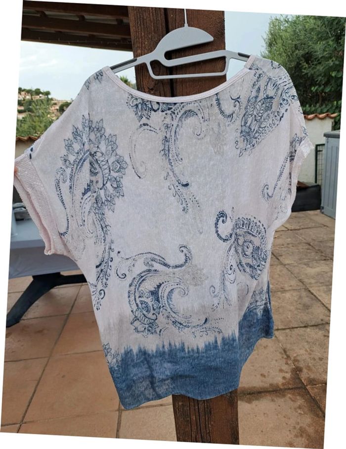 Magnifique blouse tunique à sequins rose et bleue - photo numéro 3