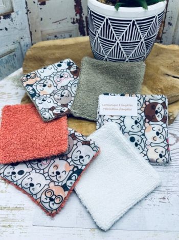Lingettes lot de 6 lingettes lavable et réutilisable en éponge coton