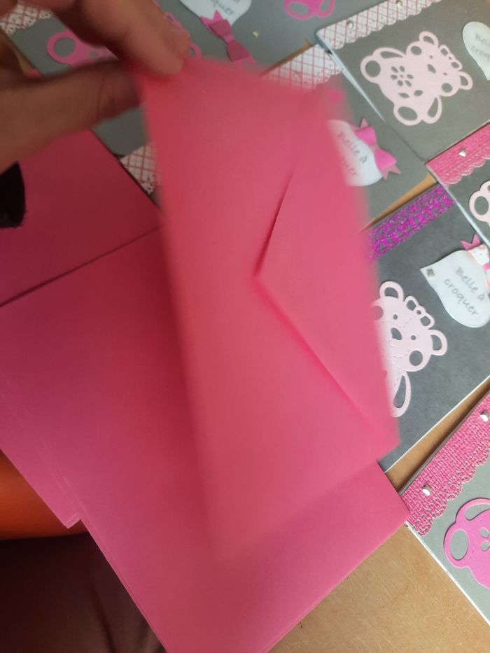 10 carte faire part bapteme anniversaire enfant fille ours rose et grise emplacement photos  avec enveloppe - photo numéro 2