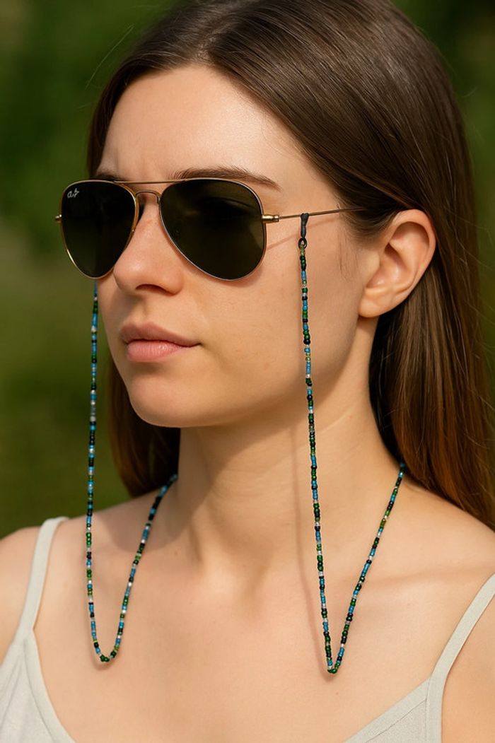 Chaîne de lunettes perles naturelles bleues – Neuf – 17 cm - photo numéro 2