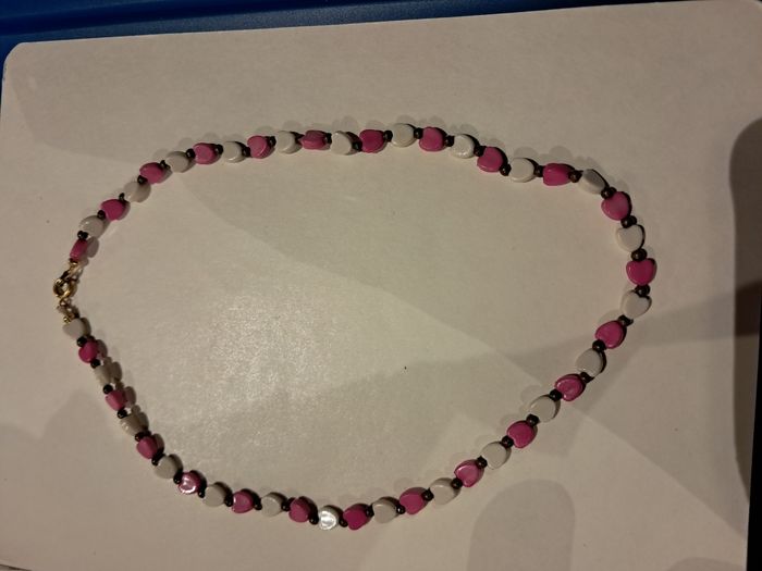 Collier cœur blan et rose - photo numéro 2