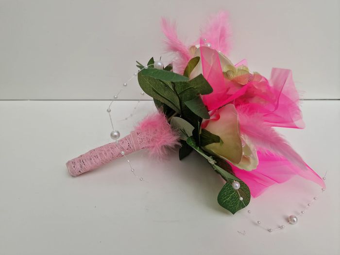 Bouquet De Mariée Roses Tulle Perles Plumes Dentelle - photo numéro 7