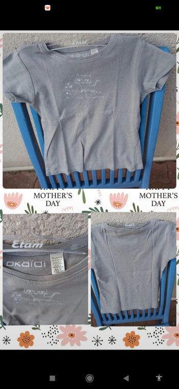 T shirt gris avec un chat "vivre avec optimisme okaidi 8ans